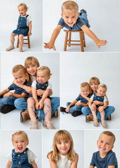 A group of three siblings, age 2 to 8, pose for fun personality portraits at a Tampa photography studio Poses For 3 Siblings, Sibling Studio Photoshoot, Sibling Photography Studio, Personality Portraits Kids, Kids Photoshoot Ideas Studio