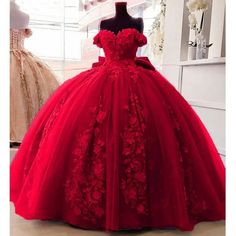 2024 Off Shoulder Ball Gown Quinceanera Dresses 3D Floral Applique Swe – MyChicDress Redquinceanera Dresses, Princess Ball Gowns Red, Red Dresses For Quinceanera, Off-shoulder Tulle Quinceanera Dress, Red 15 Dress, Red Dress Sweet 16, Quince Red Dresses, Xv Dresses Red, Red Xv Dresses