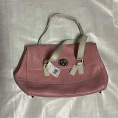 New With Tags Vintage Coach Light Pink And White Leather Hobo Shoulder Handbag #Preppy #Coach #Pink #Vintage Classic Pink Rectangular Satchel, Classic Pink Shoulder Bag With Detachable Strap, Pink Satchel With Top Carry Handle For Errands, Pink Double Handle Satchel For Errands, Pink Top Handle Satchel For Errands, Classic Pink Satchel With Removable Pouch, Classic Pink Satchel With Top Carry Handle, Classic Pink Satchel With Top Handle, Vintage Pink Shoulder Bag