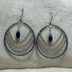 New Handcrafted These Super Shimmery Seed Beads With Silver Chains, And Really Cute Blue Crystals On A Fishhook Back . These Are Super Cute And Super Flashy. Great For Dress Up Or Dress Down. . Measurements Are Shown In The Pictures Smoke-Free Dog Friendly Home Please Feel Free To Ask Any Questions Blue Metal Beaded Earrings Wire Wrapped, Handmade Blue Beaded Metal Earrings, Blue Metal Beaded Earrings For Party, Blue Wire Wrapped Beaded Metal Earrings, Adjustable Silver Beaded Earrings With Beaded Chain, Adjustable Silver Beaded Chain Earrings, Blue Sterling Silver Wire Wrapped Beaded Earrings, Blue Wire Wrapped Sterling Silver Beaded Earrings, Blue Beaded Metal Earrings