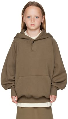 Long sleeve waffle knit cotton-blend hoodie in brown. Rubberized logo patch at hood. · Single-button placket · Kangaroo pocket · Rib knit hem and cuffs · Raglan sleeves · Hand wash Model measures 46.75”/ 122 cm tall and wears size S. Please note that this item may not be shipped within the EU. Supplier color: Wood Size: child's height XXS: 36-41 / 91.5-104 cm XS: 41-44.5 / 104-113 cm S: 44.5-48.5 / 113-123 cm M: 48.5-53 / 123-134.5 cm L: 53-58 / 134.5-147.5 cm XL: 58-62 / 147.3-157.5 cm XXL: 63-67 / 157.5-170.2 cm