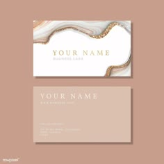 an elegant business card with gold foil and marble texture on it, in white and beige colors