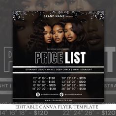 the price list flyer with three women on it