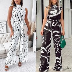 Lasaky - Casual Slim-Fit Sleeveless Jumpsuit with Production Origin Bodysuit Jumpsuit, Sleeveless Outfit, Fitted Jumpsuit, Backless Jumpsuit, White Jumpsuit, Long Sleeve Jumpsuit, Long Jumpsuits, Casual Jumpsuit, Printed Jumpsuit