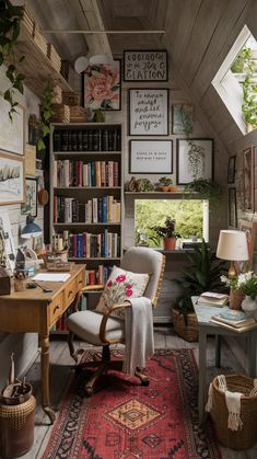 a room filled with lots of books and furniture