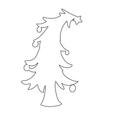 a simple christmas tree with ornaments on the top and bottom, outlined in black ink