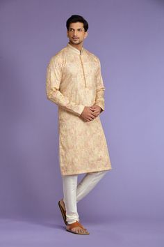 Multi Pastel Orange or Pink Paisley Blended Silk Kurta Set Traditional  Wear  Care Instructions: Dry Clean Blended silk kurta with Stichline & front potli placket. Top Details: Color- Multi Orange or Multi Pink, Fabric - Blend slik Bottom Details Color - Ivory, Style - free size Chudidar, Fabric -Dhupion Silk Package Include: Kurta and Pajama Additional Information : - As this Sherwani/Waistcoat/Kurta is stitched & made as per orders requested only, So there is NO RETURN & NO EXCHANGE on this pr Ceremonial Cotton Silk Straight Kurta, Bollywood Style Cotton Silk Kurta For Weddings, Bollywood Style Cotton Silk Wedding Kurta, Bollywood Style Wedding Kurta In Cotton Silk, Transitional Gold Cotton Silk Kurta, Wedding Cotton Silk Traditional Wear Straight Kurta, Gold Bollywood Cotton Silk Kurta, Silk Kurta With Pallu And Long Sleeves, Ceremonial Cotton Silk Kurta For Navratri