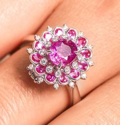 * Condition: Brand new * Center Stone: Natural Pink Sapphire, Oval Cut, approx 1.51ct * Side stones: Natural White Diamond round-cut (VS1 clarity with F color) * Metal Purity: 18K Solid White Gold (Optional) * Ring Weight: 5.33g (actual weight depend on the ring size) * Free DHL Express Shipping. * Attached with Certificate. * Each piece is made-to-order with care and special attention to detail. all items are made with conflict-free diamonds and gems. * The item will be gift wrapped and shipped Luxury Jewelry Box, Bridal Diamond Jewellery, Buying An Engagement Ring, Purple Sapphire, White Gold Engagement Rings, Color Ring, Girly Jewelry, Pink Bracelet, Conflict Free Diamonds