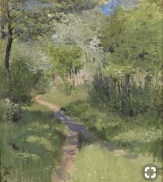 an oil painting of a path in the woods