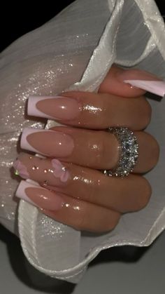 Acrylic Hoco Nails, Pink Diamond Acrylic Nails, Acrylic Nail Designs Latina, Clean Baddie Nails, Simple Nail Inspo Square Medium, Latina Nail Designs Pink Short, Nails For Latinas, Gemini Nails Designs Short, Nails Acrylic Ideas Pink