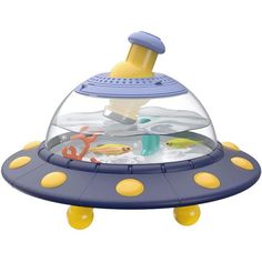 a toy flying saucer filled with lots of toys