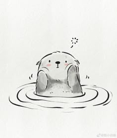 a drawing of a dog in the water with bubbles coming out of it's mouth