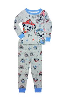 Your Paw Patrol fan will love the fun and vivid graphics and print of their favorite Paw Patrol characters. The pajama top features Marshall, Rubble, and Chase against a heather-gray background. Periwinkle rib-knit collar and cuff trim. The coordinating print pajama pants have an elasticized waistband for a custom fit. Crafted of a cozy 100% cotton fabric, it is designed to be worn snug-fitting. If unsure of sizing, please size up. Paw Patrol Shirt, Paw Patrol Chase, Paw Patrol Characters, Cotton Pajama Set, Chase Paw Patrol, Cotton Pajama Sets, Print Pajamas, Cotton Pyjamas, Pajama Top