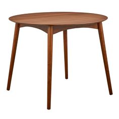 a wooden table with two legs and a round top on an isolated white background,