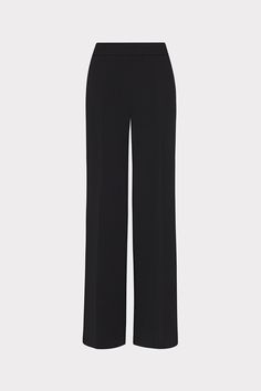 Cut from a textured crepe fabrication, this wide leg pant style has a mid rise and is designed for a loose, slouchy fit. Wear it to work or on special occasions. Elegant Wide-leg Formal Culottes, Elegant Formal Wide-leg Culottes, Black Wide Leg Pants With Pressed Crease, Chic Full Length Culottes For Formal Occasions, Chic Black Wide Leg Pants With Pressed Crease, Formal Wide-leg Pants With Structured Boning, Elegant Wide-leg Pants For Business Casual, Formal Full-length Spring Culottes, Chic Formal Wide-leg Culottes