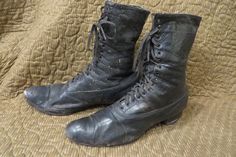 Antique Victorian Era ladies Leather boots.  TALL as shown.  Black, worn Leather  Heel to toe, 9 1/2" long  Narrow fit.  DECORATIVE, for Halloween or the like.  Possibly for costuming (but I don't know how comfortable they would be)  SEE ALL PHOTOS.  The soles are worn.  One of the heels is crumbling. Ladies Leather Boots, Boots Costume, Witch Boots, Boots Tall, Leather Boots Women, Ladies Shoes, Girls Boots, Victorian Era, Antique Victorian