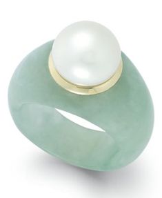 Cultured Freshwater Pearl Jade Ring in 14k Gold (9mm) | macys.com Gold Pinky Ring, Freshwater Pearl Ring, Pearl Rings, Rings Accessories, Look Retro, Yellow Gold Jewelry, Jade Ring, Jade Jewelry, Freshwater Cultured Pearls