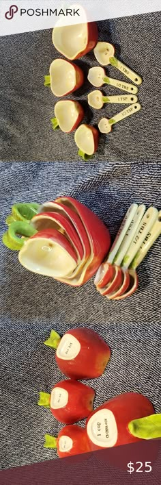 Vintage Apple Ceramic Kitchen Baking Measuring Set Measuring Cups & Spoons Apple Ceramic, Frog House, Measuring Cups & Spoons, Hippie Homes, Themed Kitchen, Vintage Apple, Apt Ideas, Ceramics Pottery Art, Ceramic Kitchen