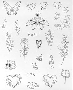 some tattoos that are drawn on paper