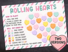 a valentine's day card with candy hearts on it and the words rolling hearts