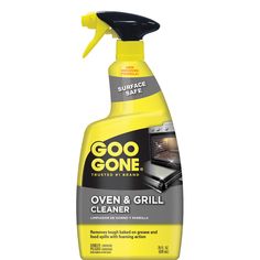 a bottle of goo gone oven and grill cleaner on a white background with a black sprayer