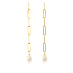 DESCRIPTION Joining the pearl resurgence, meet our Julia golden link pearl drop earring - a modern take on your grandmothers pearls. It's both classic and elegant yet sleek and sophisticated. Choose between our three sizes: one link for a simple everyday look, three links for a little something more and our all new five link Julia for something a bit more bold. We make this earring using large 14kt gold-filled links accented with a freshwater pearl at the end. A modern take but forever timeless. Modern Pearl Chain Earrings For Formal Occasions, Modern Long Drop Pearl Earrings, Modern Pearl Drop Earrings For Everyday Elegance, Modern Pearl Chain Earrings, Modern Dangle Pearl Chain Jewelry, Modern Dangle Pearl Earrings With Pearl Chain, Modern White Pearl Earrings With Pearl Chain, Modern Dangle Pearl Chain Earrings, Modern Pearl Chain Dangle Earrings