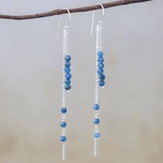 Like morning rain beaded gemstones of faceted blue apatite total six carats. Thai artisan Somsiri Juntamin creates this pair of dangle earrings which is links and petite chain lengths of sterling silver. Morning Rain, Baroque Art, Blue Apatite, Beaded Dangle Earrings, Beaded Dangles, Stone Jewelry, Beaded Earrings, Gemstone Beads, Jewelry Earrings Dangle