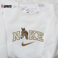 Nike x Brown Horse Embroidered Shirt: Custom Animal Design for Stylish Nike Shirt