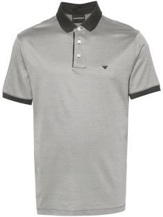 olive green/white lyocell-cotton blend embroidered logo at the chest diagonal stripe pattern contrasting trim polo collar short sleeves short side slits straight hem