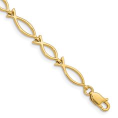 Introducing our stunning 14k yellow gold 5mm religious icthus fish bracelet for her. This religious themed jewelry piece is perfect for women who want to showcase their faith in style. The gold icthus fish bracelet is a beautiful religious symbol bracelet that will add a touch of elegance to any outfit. Our women's gold bracelets are made with high-quality materials and are designed to last. This religious charm bracelet is a must-have for any woman who loves religious jewelry for her. Shop our collection of women's religious bracelets today and find the perfect 14k gold fish bracelet for you or a loved one. Fish Bracelet, Chain Charm Bracelet, Fish Symbol, Fishing Bracelet, Bracelet For Her, Religious Symbols, Gold Fish, Gold Bracelet For Women, Gold Bracelets