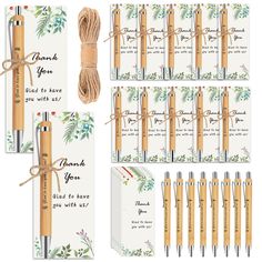 thank you note and pen with twine, set of 10 - wedding stationery