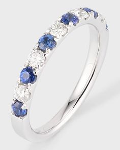 David Kord ring.Approx. ring size 6.Solid 18-karat white gold with a polished finish.2.5mm sapphires and white diamonds.Diamond total carat weight: 0.32.Made in USA Fine Jewelry Blue Sapphire Ring With Single Cut Diamonds, Blue Ring With Single Cut Diamonds, Fine Jewelry, Blue Diamond Half Eternity Ring, Blue Diamond Ring With Single Cut Diamonds, Blue Single Cut Diamond Jewelry In Platinum, Fine Jewelry Blue Rings With Single Cut Diamonds, Platinum Jewelry With Blue Single Cut Diamonds, Blue Platinum Jewelry With Single Cut Diamonds, Multi-stone Round Sapphire Ring In Platinum