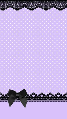 a purple background with black lace and a bow on the top, along with polka dots