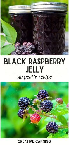 black raspberry jelly recipe is shown in two different images