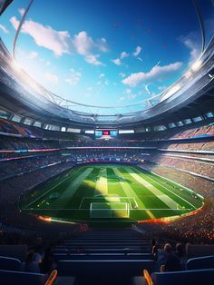 an empty soccer stadium filled with lots of people watching the game in 3d renderings