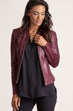 Valerie Lambskin Leather Moto Jacket | Overland Fitted Leather Jacket, Queer Style, Zyla Colors, Leather Jacket Women, Best Leather Jackets, Wilsons Leather Jacket, Best Leather, Maroon Leather, Queer Fashion