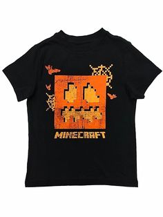 Boys Black Minecraft Halloween T-Shirt Bat Pixel Tee Shirt This awesome black Halloween Minecraft pixel bat t-shirt is sure to be a favorite this season! Boys sizes Made in Cambodia 60%cotton, 40% polyester Payment We accept PayPal as our payment method. Immediate payment is required. If you have any questions about payment, please feel free to contact our customer support team. Return Policy We have a no hassle return policy If you are unhappy with your purchase, please contact us within 14 day Halloween Black T-shirt With Character Print, Fall Cotton T-shirt With Character Print, Halloween Graphic Design Short Sleeve T-shirt, Black Graphic Design T-shirt For Fall, Short Sleeve Halloween Graphic Shirt, Black Halloween T-shirt With Logo Print, Themed Pre-shrunk Cotton T-shirt, Halloween Crew Neck T-shirt With Logo Print, Halloween Logo Print Crew Neck T-shirt