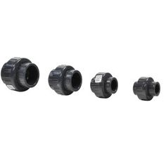 an assortment of black plastic fittings on a white background