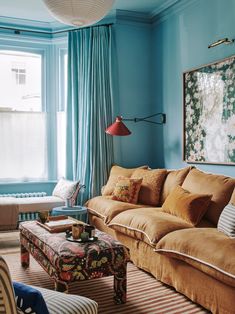 Sardine Farrow And Ball, Living Room Blue Walls, Lucy Williams Home, Ottoman Living Room, Breakfast Room Green, Sofa Design Ideas, Living Colors, Lucy Williams, Farrow And Ball Paint