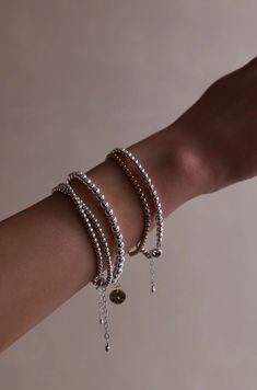 SILVER FILLED BEADED BRACELET – Katie Waltman Jewelry Beaded Bracelets Silver, Silver Stacking Bracelets, Silver Bracelet Stack, Accessory Aesthetic, Aesthetic Accessories, Accessories Necklaces, Sterling Silver Bead Bracelet, Accessories For Home, Accessories Aesthetic