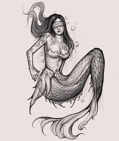 a drawing of a mermaid with long hair