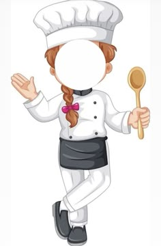 a girl chef holding a spoon in her hand