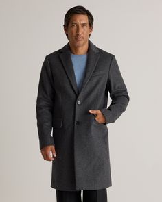 Complete your cold-weather look with this classic Italian Wool Overcoat. Made from a warm wool blend, this coat is a must for any weather condition and dresses up any look. It's a timeless investment piece (minus the investment).  | Quince | Men's Italian Wool Overcoat in Heather Charcoal, Size Large, Wool/Nylon Classic Gray Wool Coat For Winter, Classic Gray Wool Coat For Fall, Gray Wool Outerwear With Pockets, Classic Gray Wool Coat, Gray Long Coat For Business, Gray Long Wool Coat For Business, Solid Wool Coat For Cold Weather, Fitted Charcoal Outerwear For Winter, Winter Business Casual Solid Outerwear