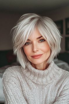 34 Elegant Hairstyles for Women Over 50 with Bangs in 2024 – CreativeBooster Chin Length Hair With Bangs Over 50, Chin Length Hair With Bangs, Chin Length Bob With Bangs, Hair With Bangs Over 50