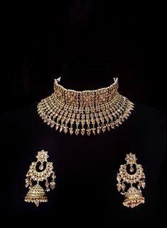 "This Bridal Kundan set comes in rose gold Kundan gemstones & glamourous pearls, perfect for every occasion. Furthermore, this choke adorned with Kundan drops makes it one of a kind. Indian bridal choker is ideal to be worn by any modern woman in any function. This jewelry set is sure to make you stand out from the crowd. This necklace set comes along with a beautiful pair of Jhumka earrings with pearl drops. The approximate earrings length is 3.5\". SET INCLUDES: Necklace & Earrings *Ti Elegant Heavy Lehenga For Celebration, Rose Gold Chandbali Jewelry For Wedding, Rose Gold Chandbali Wedding Jewelry, Traditional Rose Gold Jewelry Sets For Festive Occasions, Traditional Rose Gold Jewelry Sets For Festivities, Wedding Kundan Choker With Latkans, Kundan Choker With Latkans For Wedding, Festive Rose Gold Bridal Necklace, Traditional Rose Gold Bridal Necklace For Festive Occasions