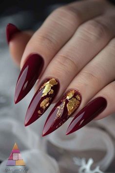 Red Nails Gold Foil, Red French Nail Designs, Red Elegant Nails, Matte Red Nails, Deep Red Nails, Silk Wrap Nails, Glitter Tips, Fall Acrylic