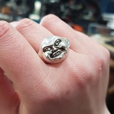 Creepy Grimacing Face Ring😬 3D printed and cast with 13 grams of sterling silver Inspired by grimacing grotesques found on churches and cathedrals around the world Can be custom made in any size, please allow around 2-3 weeks for your ring to be finished, unless there is one in stock! Message me any time to find out! 📬 FREE UK Royal Mail Special Delivery shipping ( Next Day ) hamfistedmetalworks.com Symbolic Carved Sterling Silver Rings, Symbolic Carved Sterling Silver Signet Ring, Collectible Silver Skull Ring With Oxidized Finish, Carved Sterling Silver Signet Ring, Unique Hand Cast Sterling Silver Signet Ring, Handmade Vintage Sterling Silver Skull Ring, Unique Hand Cast Sterling Silver Engraved Ring, Unique Silver Skull Ring Collectible, Silver Symbolic Skull Ring