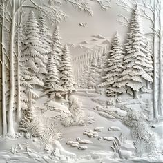 an intricately designed paper art depicting snow covered trees