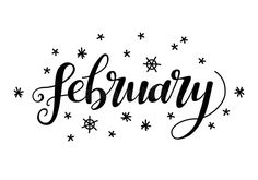 the word february written in cursive writing with stars