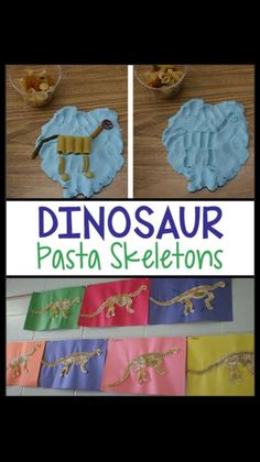 the dinosaur pasta skeletons are made with construction paper